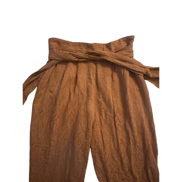 8 Ett Twa Anthropologie Aubade Jacquard High Rise Brown Pants Crop Tie Waist - Picture 2 of 5